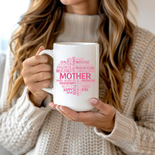 Caneca De Café Palavra-mãe Café Mug em tons de rosa