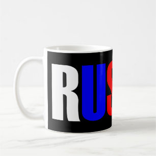 Caneca De Café Palavra RÚSSIA em bandeira de cor tricolor do país