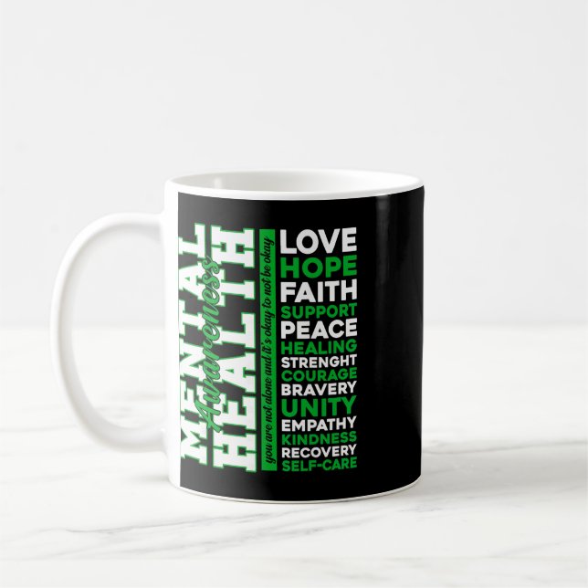 Caneca De Café Palavras Verdes Positivas Mês de Conscientização s (Esquerda)