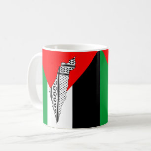 Caneca De Café Palestina - Bandeira e Mapa com Padrão Keffiyeg