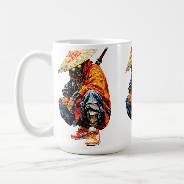 Caneca De Café Paleta de Ciber Samurai Laranja (Esquerda)