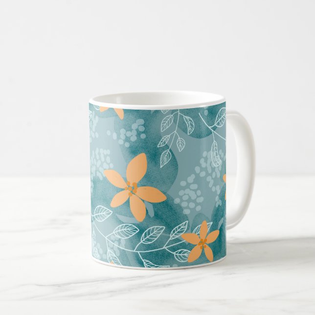Caneca De Café palha de laranja abstrato floral (Frente Esquerda)