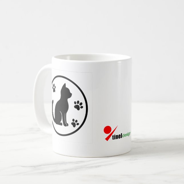 Caneca De Café Palhetas Silenciosas - Silhueta Gato Mínima (Frente Esquerda)