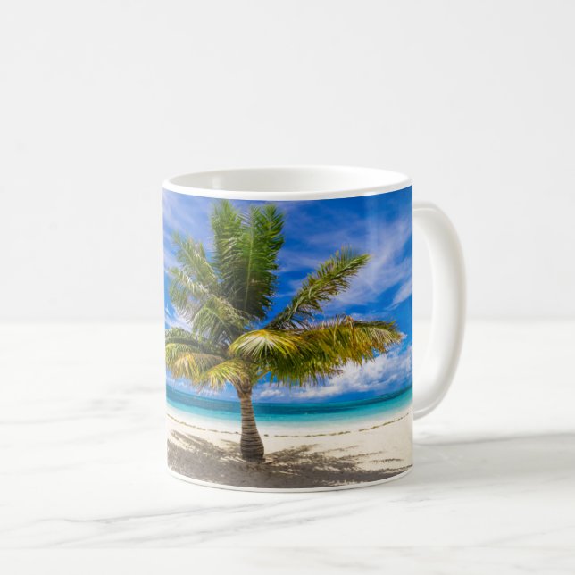 Caneca De Café Palm na praia branca da areia (Frente Esquerda)