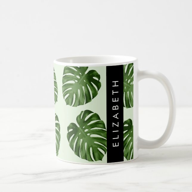 Caneca De Café Palm Sai, Padrão Tropical, Seu Nome (Direita)
