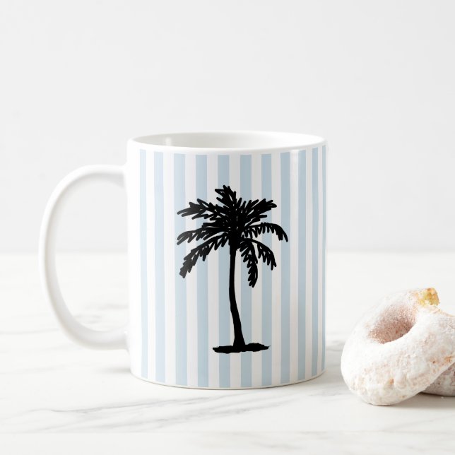 Caneca De Café Palm Tree Beach Nautical Stripe (Com Donut)