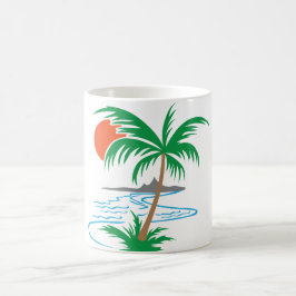 Caneca De Café Palm Tree by the River | Tropical Sunset Art