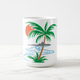 Caneca De Café Palm Tree by the River | Tropical Sunset Art