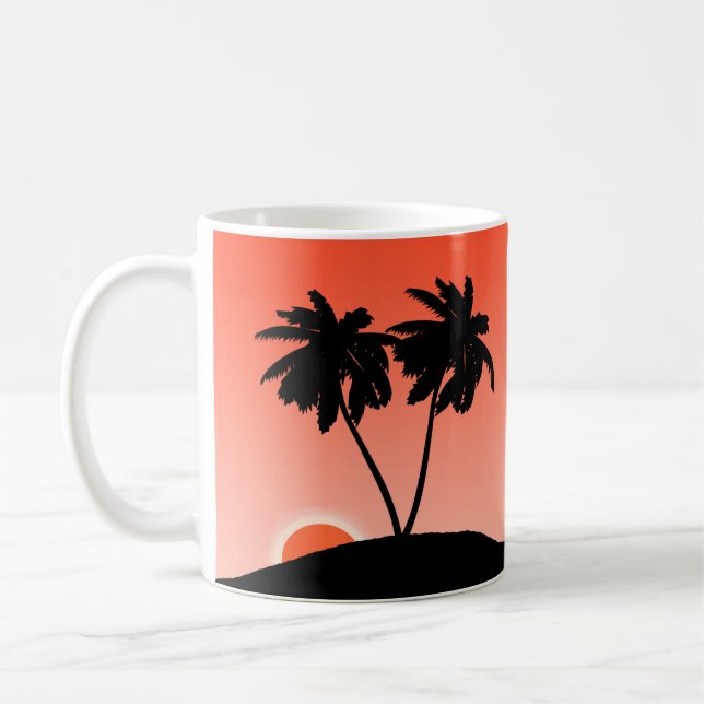 Caneca De Café Palm Tree Silhoule Contra um Sunset Laranja (Esquerda)