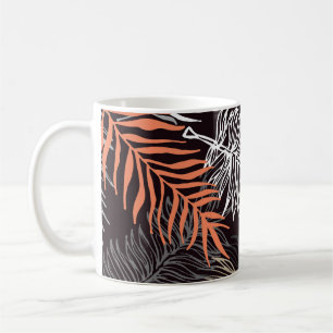 Caneca De Café Palma De Arroz: Padrão De Folha Desenhado À Mão.