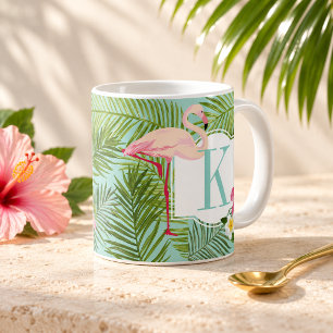 Caneca De Café Palma de Flamingo Tropical Monograma
