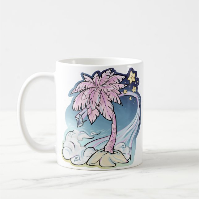 Caneca De Café Palma Rosa e Pássaro Azul (Esquerda)