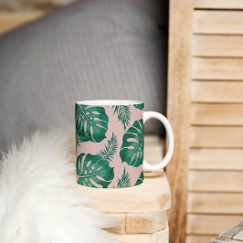 Caneca De Café Palma Rosa Tropical e Verde deixa um padrão perfei