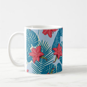 Caneca De Café Palma Tropical padrão azul sem costura