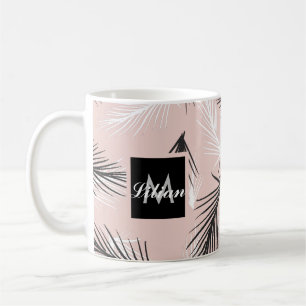 Caneca De Café Palmas Preto Branco Tom Terroso Rosa