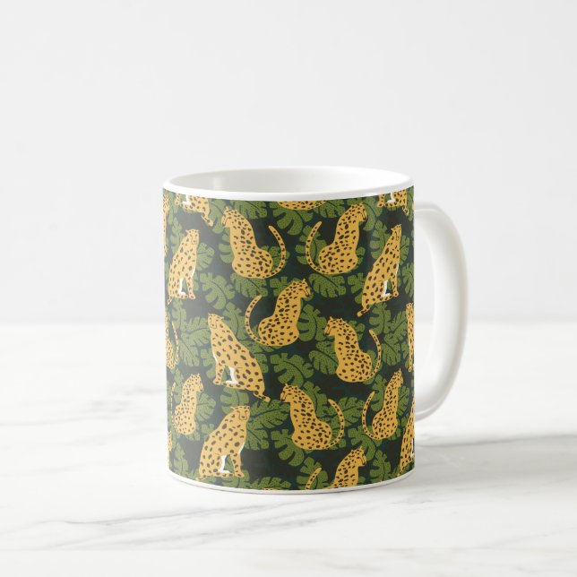 Caneca De Café Palmas Selvagens Selvagens Safari Tropical de Leop (Frente Esquerda)