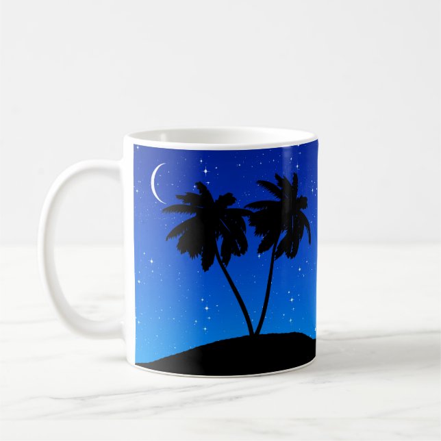 Caneca De Café Palmeira Silhueta, azul noturno com estrelas (Esquerda)