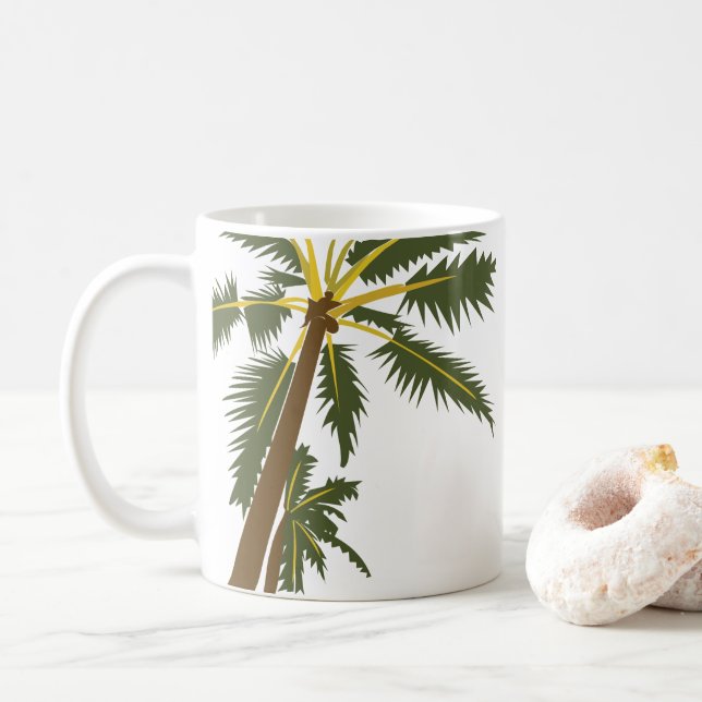 Caneca De Café Palmeira Tropical Praia  (Com Donut)