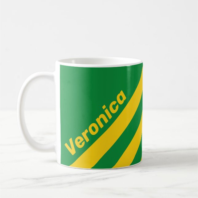Caneca De Café Palmeira Tropical Retro com Três Listras e Nome (Esquerda)