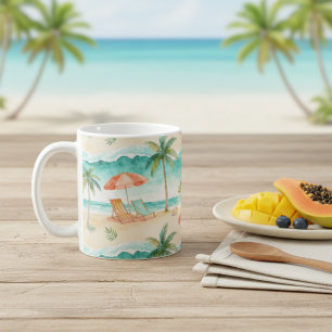 Caneca De Café Palmeiras, guarda-sóis de praia, espreguiçadeiras