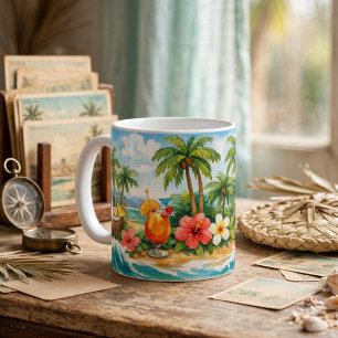 Caneca De Café Palmeiras tropicais, cabanas tiki, coquetel de pra