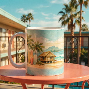 Caneca De Café Palmeiras Tropicais de Verão Pranchas de Surf Anti