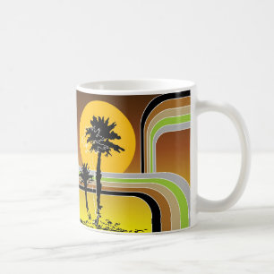 Caneca De Café Palmeiras Tropicais Retro Beach Sunset Stripes Mod