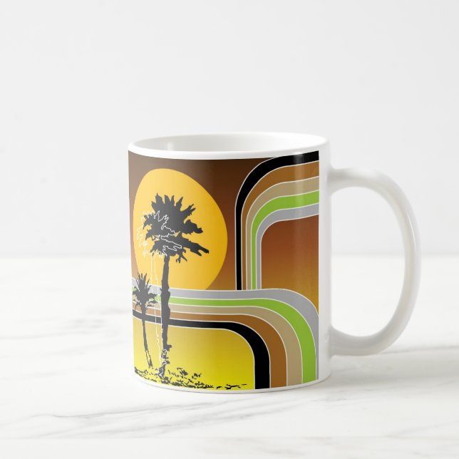 Caneca De Café Palmeiras Tropicais Retro Beach Sunset Stripes Mod (Direita)