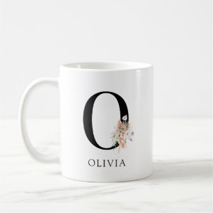 Caneca De Café Palmetto Floral Rosa Deixa Um Monograma De Aquarel