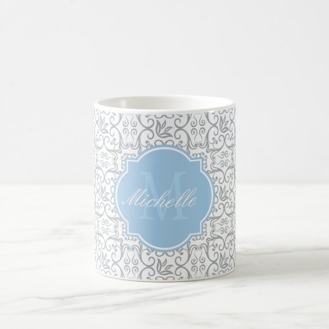 Caneca De Café Paloma Damask Monograma Mug (Centro)