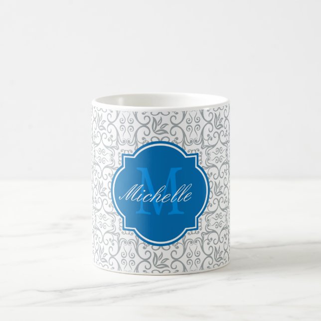 Caneca De Café Paloma Damask Monograma Mug (Centro)