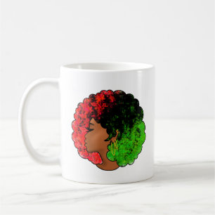 Caneca De Café Pan-africana menina mulher negra verde vermelho or
