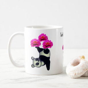 Caneca De Café Panda Bear E Zinnia Flower Personalizados