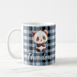 Caneca De Café Panda Bebê Fofo Personalizado Xadrez Azul
