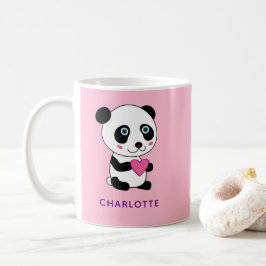 Caneca De Café Panda bonita com coração rosa + nome