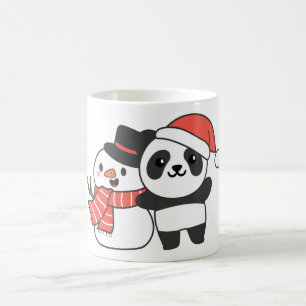 Caneca De Café Panda Com Snowman No Inverno Para O Natal