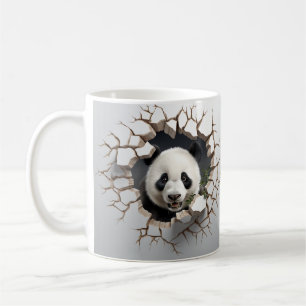 Caneca De Café Panda Cracking Buraco Arte Panda Muralha Esmagada 