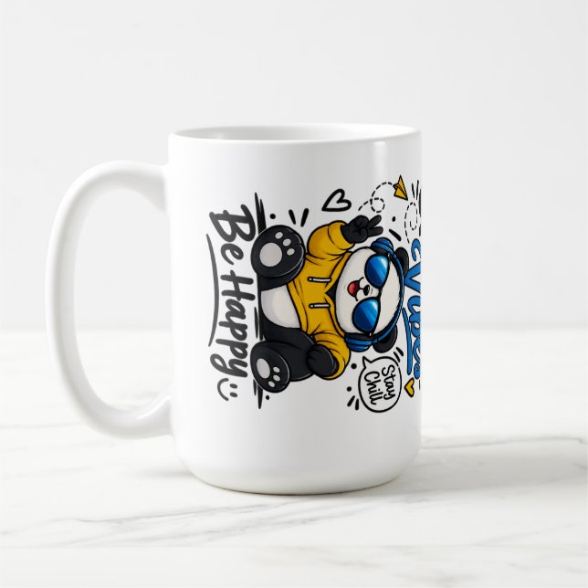 Caneca De Café Panda de Boas Vibrações – Panda Frio e Fofo com Óc (Esquerda)