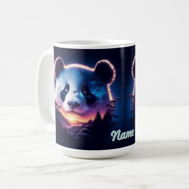 Caneca De Café Panda Face com Floresta Surreal e Sunset (Frente Esquerda)