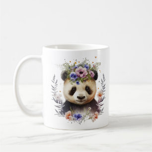 Caneca De Café Panda Floral de Watercolor Cute