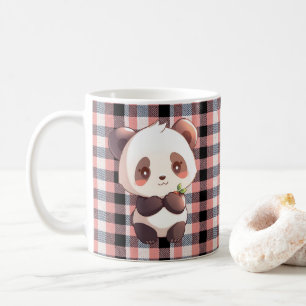 Caneca de Café Panda Fofa, Xícara de Plaid Búfalo