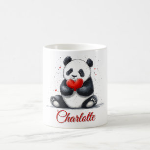 Caneca De Café Panda Fofinho Segurando Coração com Nome Personali
