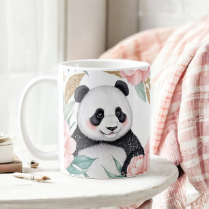Caneca De Café Panda Personalizada com Quadro Floral