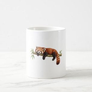 Caneca De Café Panda Vermelho Descansando no Bambu
