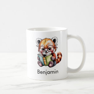 Caneca De Café Panda Vermelho Fofo Lendo um Livro Personalizado