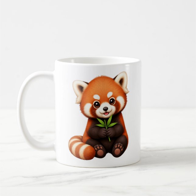 Caneca De Café Panda Vermelho Fofo Segurando Bambu (Esquerda)