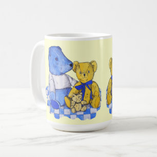 Caneca De Café pano de piquenique azul com três ursinhos antigos
