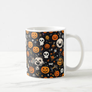 Caneca De Café Pano Total Fantasma e Abóbora Fundo Preto Aconcheg