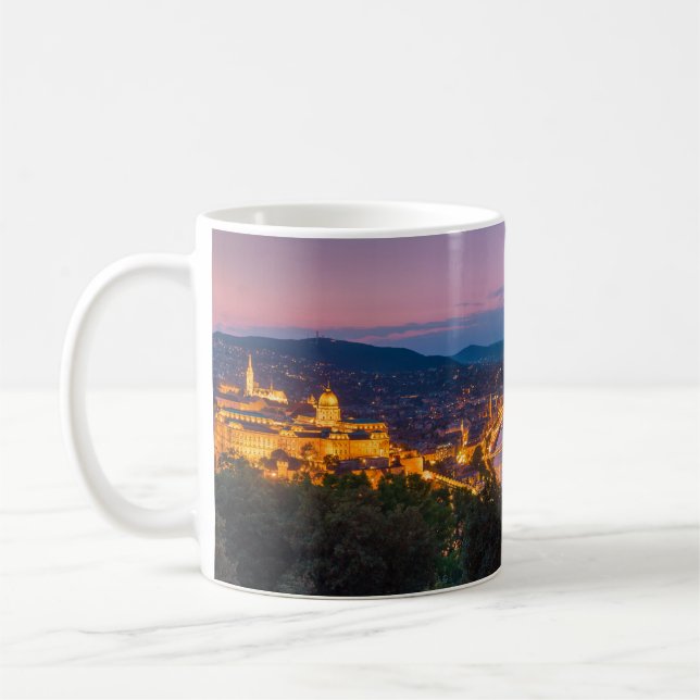Caneca De Café Panorâmica Budapeste Skyline na Hungria à Noite (Esquerda)