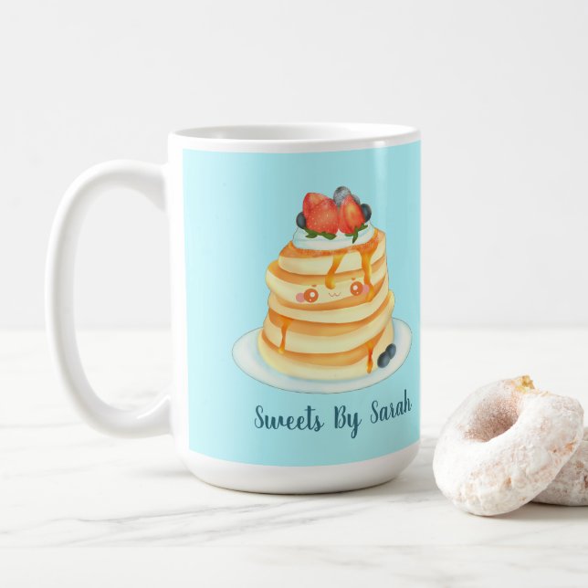Caneca De Café Panquecas Fofas Com Xarope De Bordo,Frutas E Creme (Com Donut)